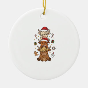 Kerstmis Hoogland Koe Stapel Vintage Gravure Des Keramisch Ornament