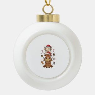 Kerstmis Hoogland Koe Stapel Vintage Gravure Des Keramische Bal Ornament
