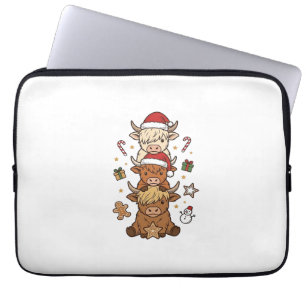 Kerstmis Hoogland Koe Stapel Vintage Gravure Des Laptop Sleeve