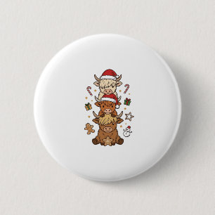 Kerstmis Hoogland Koe Stapel Vintage Gravure Des Ronde Button 5,7 Cm