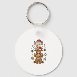 Kerstmis Hoogland Koe Stapel Vintage Gravure Des Sleutelhanger