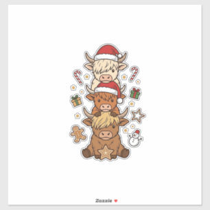 Kerstmis Hoogland Koe Stapel Vintage Gravure Des Sticker