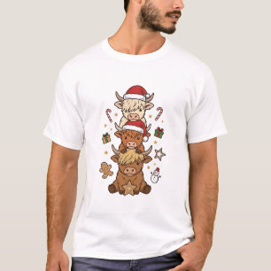Kerstmis Hoogland Koe Stapel Vintage Gravure Des T-shirt