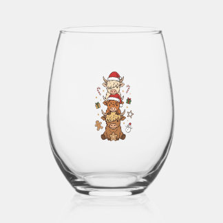 Kerstmis Hoogland Koe Stapel Vintage Gravure Des Wijnglas Zonder Voet