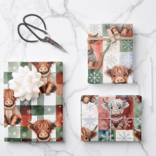 Kerstmis Hoogland Koe Sweater Festieve Rood Groen Inpakpapier Vel