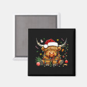 Kerstmis Hoogland Koe Xmas Kerstman Hoed Wol Boer Magneet (Voorkant / Achterkant)