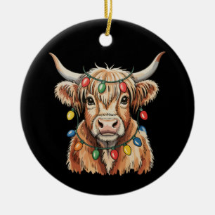 Kerstmis Hoogland Koe Xmas Lichten Boerderij Vakan Keramisch Ornament