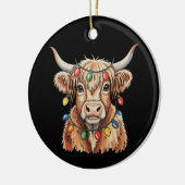Kerstmis Hoogland Koe Xmas Lichtjes Boerderij Vaka Keramisch Ornament (Links)