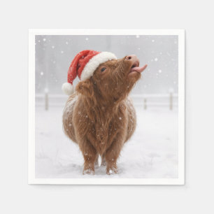 Kerstmis Hooglandkoe vangt sneeuwvlokken Servet