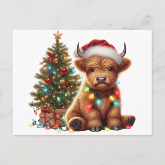 Kerstmis Hooglandrund Briefkaart (Voorkant)