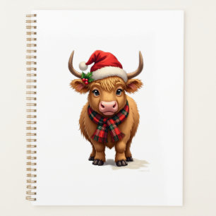 Kerstmis hooglandrund in kerstmuts en -sjaal planner