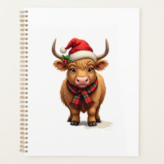Kerstmis hooglandrund in kerstmuts en -sjaal planner