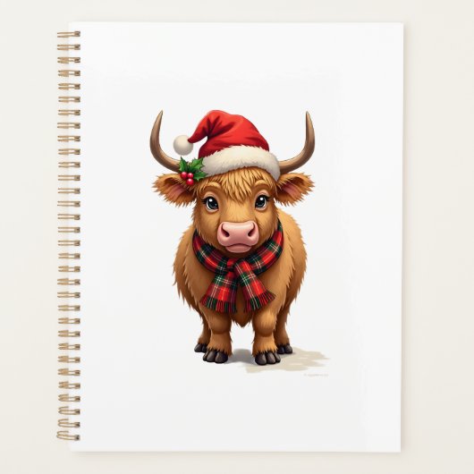 Kerstmis hooglandrund in kerstmuts en -sjaal planner (Voorkant)