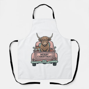 Kerstmis Hooglandrund Truck Vintage Gravure Shirt Schort