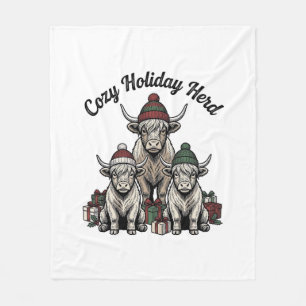Kerstmis Hooglandrund Vintage Vakantie Kudde Kunst Fleece Deken