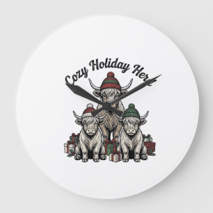 Kerstmis Hooglandrund Vintage Vakantie Kudde Kunst Grote Klok