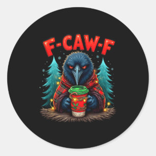 Kerstmis horror grappige zwarte kraai F-caw-f Ronde Sticker