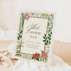 Kerstmis Hot Cocoa Bar bord met vintage botanische Reclamebord Met Voetstuk