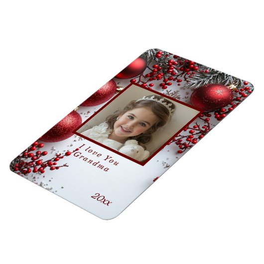 Kerstmis hou ik van jou oma  Rode ornamenten Magneet (Linkerzijde)