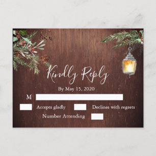 Kerstmis Hout Pijnboom Winter Bruiloft RSVP Briefkaart