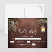Kerstmis Hout Pine Winter Bruiloft RSVP Briefkaart (Voorkant / Achterkant)