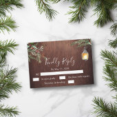 Kerstmis Hout Pine Winter Bruiloft RSVP Notitiekaartje