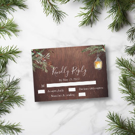 Kerstmis Hout Pine Winter Bruiloft RSVP Notitiekaartje