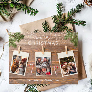 Kerstmis Hout Roestige Touw Foto Collage Feestdagenkaart