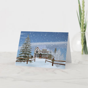Kerstmis, Huis in Sneeuwrijke Winter Scène Feestdagen Kaart