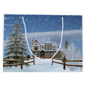 Kerstmis, Huis in Snowy Winter Scene Large Cadeautasje (Achterkant)