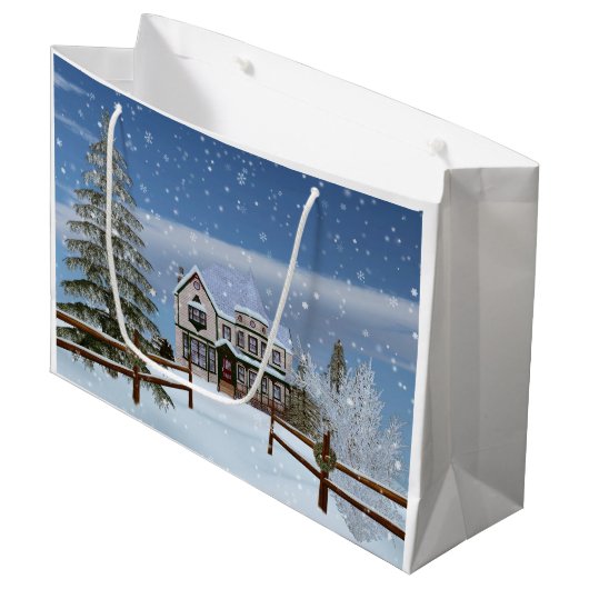 Kerstmis, Huis in Snowy Winter Scene Large Cadeautasje (Voorkant Gekanteld)