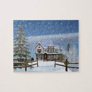 Kerstmis, Huis in Snowy Winter Scene Legpuzzel