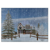 Kerstmis, Huis in Snowy Winter Scene Snijplank (Voorkant)