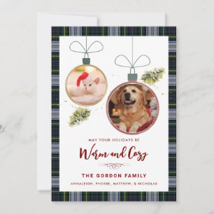 Kerstmis Huisdier Foto's Plaid Schotse Ruit Feestdagenkaart