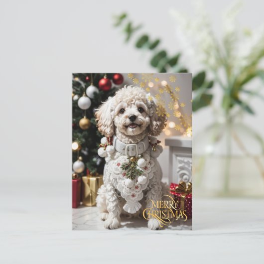 Kerstmis. Huisdier. Knuffel puppy.  Briefkaart (Staand voorkant)