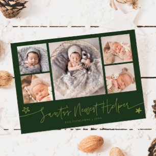Kerstmis hulpsinterklaas groene geboorteaankondigi feestdagenkaart