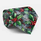 Kerstmis Hulst Bessen Vintage Botanisch Stropdas (Opgerold)