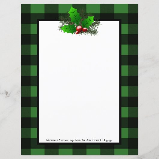 Kerstmis Hulst Buffalo Plaid Persoonlijk Papier (Voorkant)