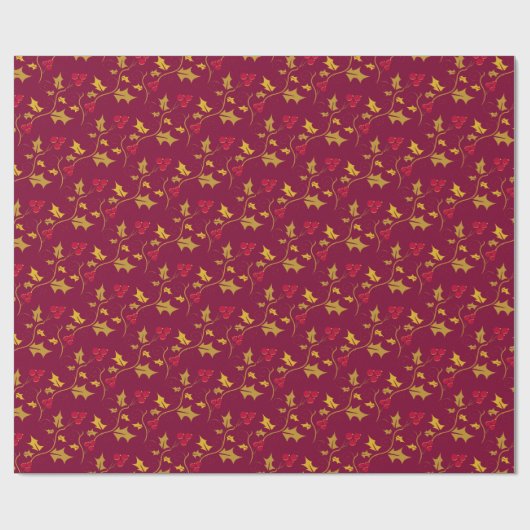 Kerstmis hulst en rode bessen goud cadeaupapier (Vlak)