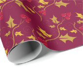 Kerstmis hulst en rode bessen goud cadeaupapier (Rol Hoek)