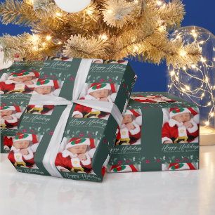 Kerstmis hulst en rode bessen groene foto cadeaupapier