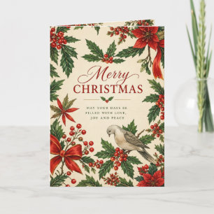 Kerstmis hulst en vogel gevouwen in vintage botani kaart