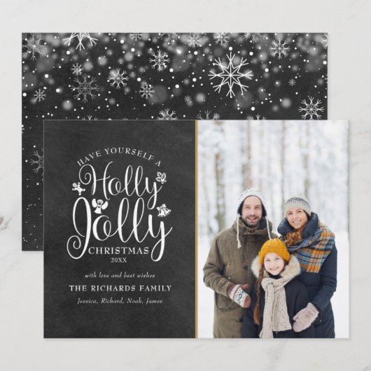 Kerstmis Hulst Feestelijk Script Krijtbord Foto Feestdagenkaart (Voorkant / Achterkant)