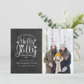 Kerstmis Hulst Feestelijk Script Krijtbord Foto Feestdagenkaart (Staand voorkant)