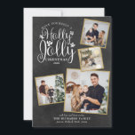 Kerstmis Hulst Feestelijke Foto Collage Krijtbord Feestdagenkaart<br><div class="desc">Een elegante Hulst Feestelijke 4 foto collage vakantie ontwerp om te personaliseren met je favoriete foto's omlijst in goud,  bericht,  namen en jaar op een krijtbord achtergrond. De achterkant heeft vallende sneeuwvlokken op een bijpassende krijtbord achtergrond. Ontworpen door Thisisnotme©</div>