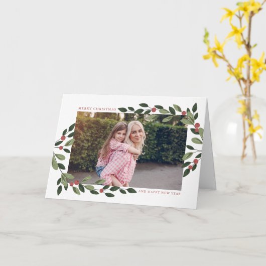 Kerstmis Hulst Foto Wenskaart Kaart (Gele Bloem)