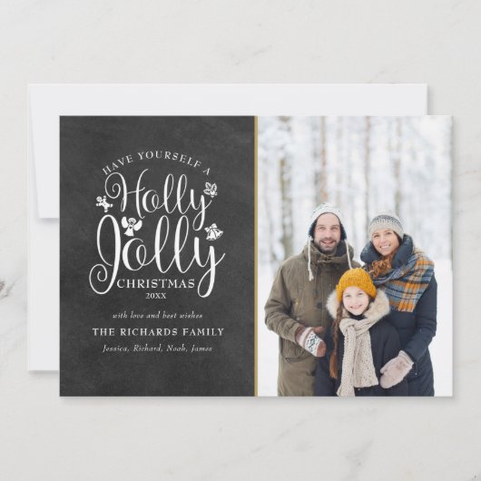 Kerstmis Hulst Jool Script Krijtbord Foto Feestdagenkaart (Voorkant)