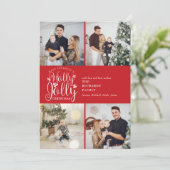 Kerstmis Hulst Kerst Script 4 Foto Collage Feestdagenkaart (Staand voorkant)