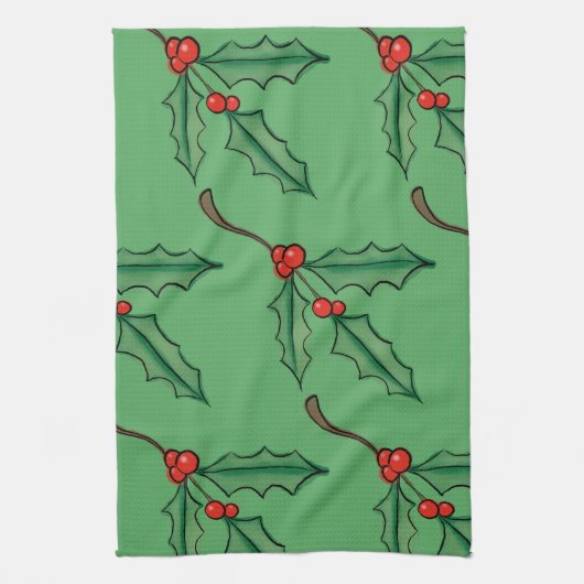 Kerstmis hulst keukenhanddoek cadeau in vintage st (Verticaal)