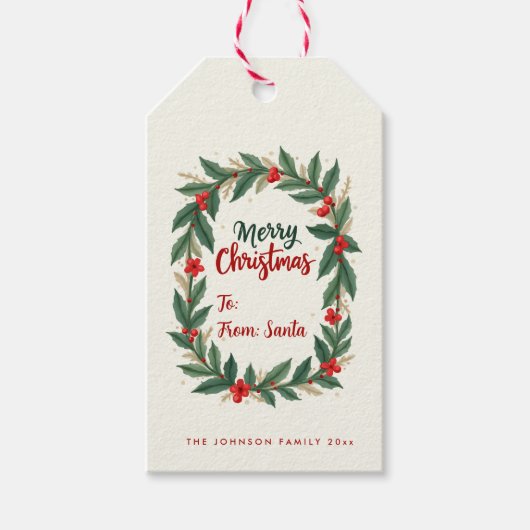 Kerstmis Hulst Krans Cadeautags Cadeaulabel (Voorkant)
